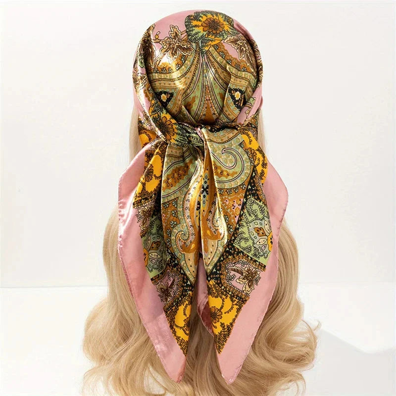 Satin Square Scarf – Elegant 2025 Print Hijab, Shawl & Hair Wrap