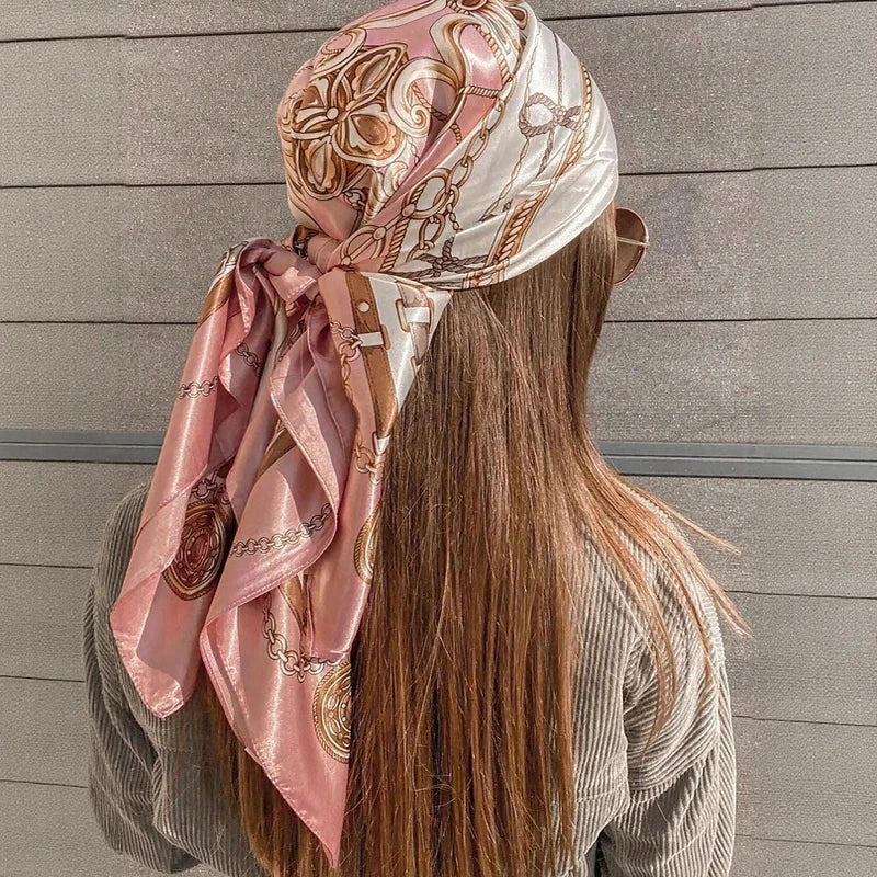 Satin Square Scarf – Elegant 2025 Print Hijab, Shawl & Hair Wrap