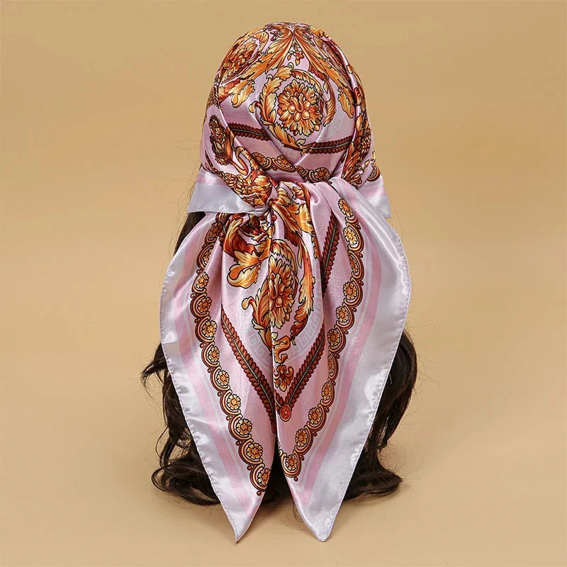 Satin Square Scarf – Elegant 2025 Print Hijab, Shawl & Hair Wrap