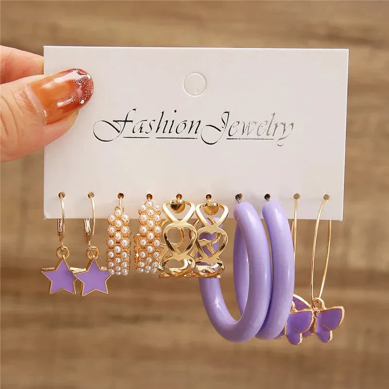 Gold Butterfly & Heart Dangle Earrings Set – Acrylic Drop Jewelry for Women
