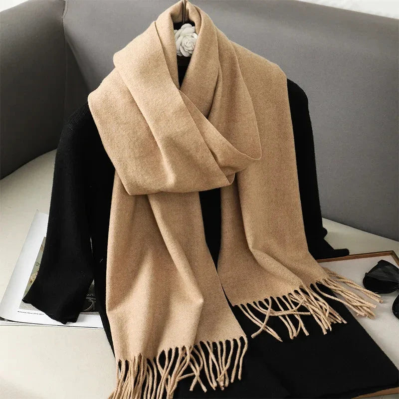 62-Color Winter Cashmere Scarf – Warm Tassel Pashmina Wrap for Women