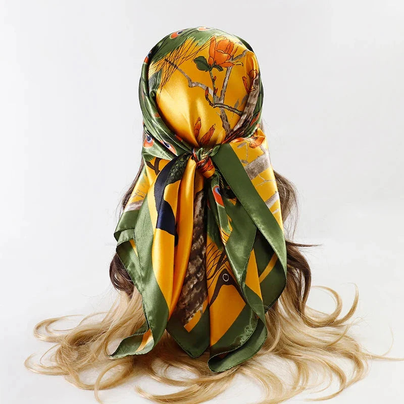 Satin Square Scarf – Elegant 2025 Print Hijab, Shawl & Hair Wrap