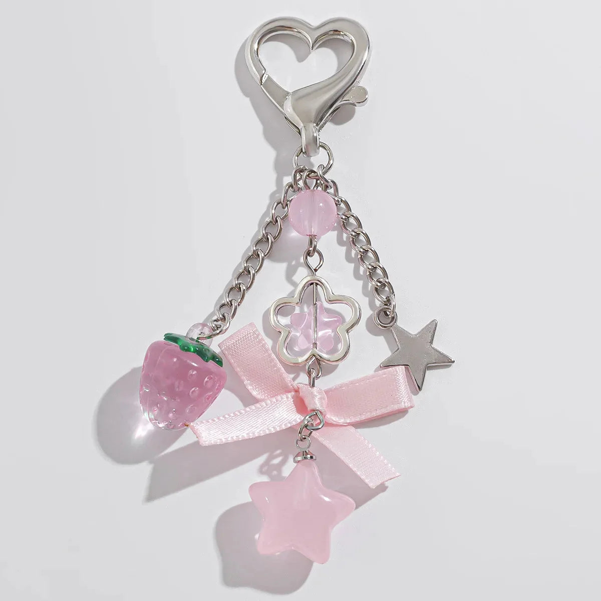 Y2K Fashion Flower Star Love Bow Strawberry Pendant Acrylic Keychain Student Women's Bag Backpack Pants Chain Accessories