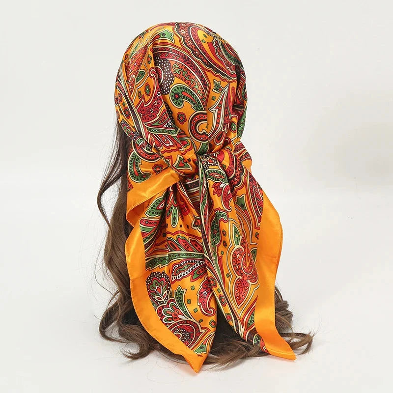 Satin Square Scarf – Elegant 2025 Print Hijab, Shawl & Hair Wrap
