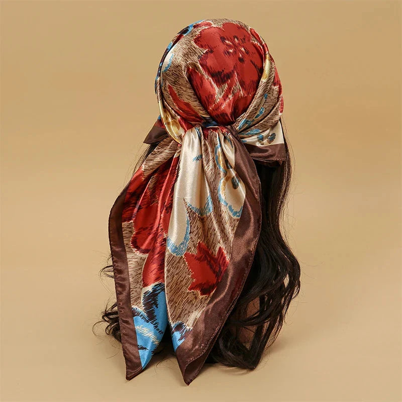 Satin Square Scarf – Elegant 2025 Print Hijab, Shawl & Hair Wrap