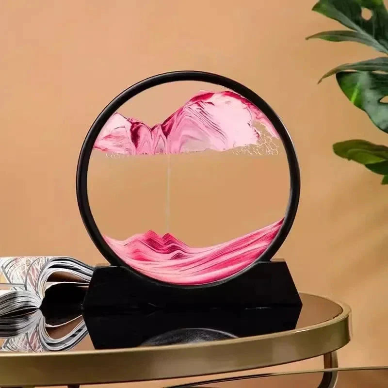 3D Moving Sand Art Picture - Round Glass Deep Sea Sandscape Hourglass for Home & Office Decor