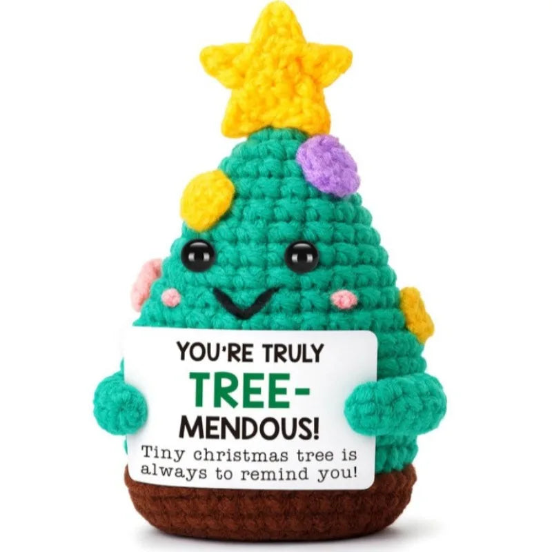 Funny Crochet Emotional Support Coffee Doll With Card Desktop Ornament Handmade Knitted Coffee Dolls Christmas Gifts Home Decor