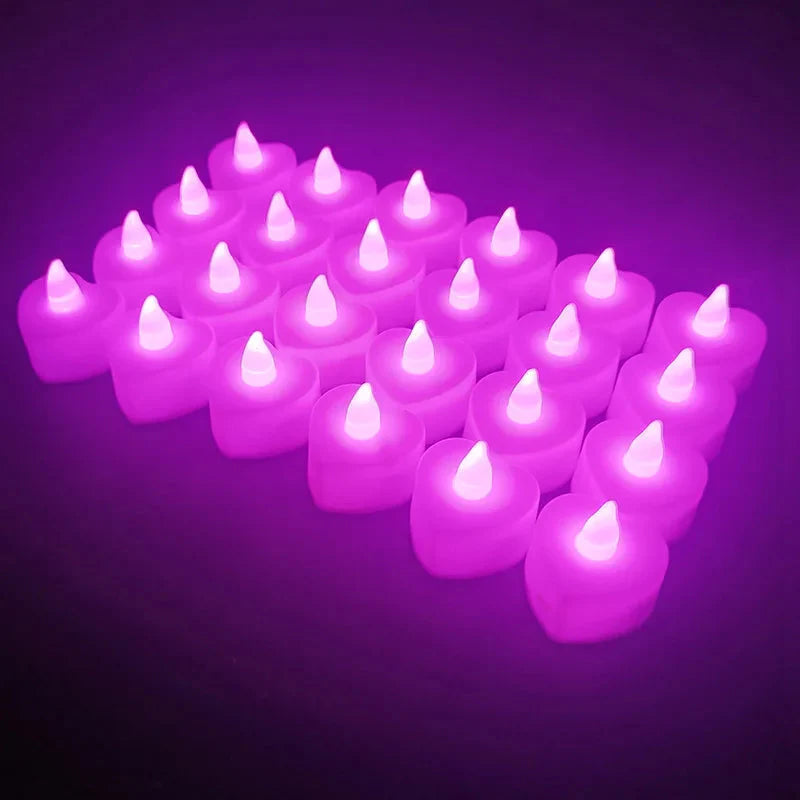 24PCS LED Flameless Tea Light Candles – Red Shells, Battery-Operated, Romantic Décor for Weddings, Parties, and Valentine's Day