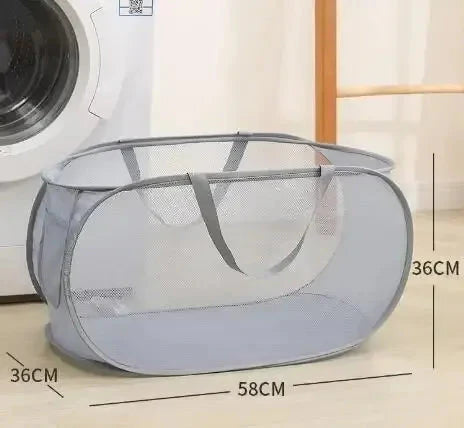1PC Horizontal Foldable Laundry Basket Mesh Cloth Breathable Laundry Hamper Home Accessories Large Capacity Storage Baskets