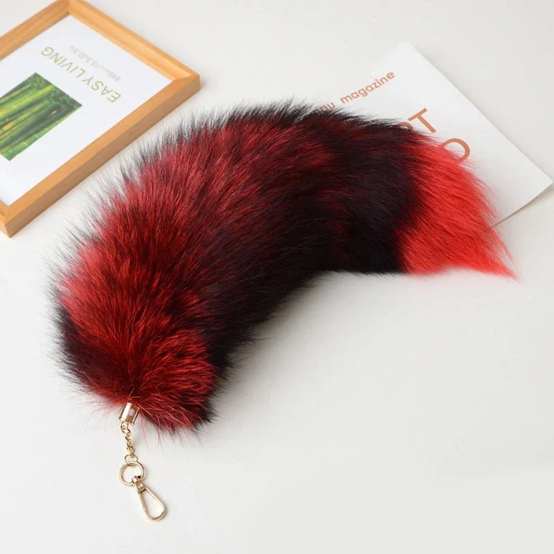 Plush-Fox Tail Keychain Furry Racoon Tail Keyring Keychain 28cm Animal Tail Key-Pendant Pompoms Keyring Holder Bag-Decor