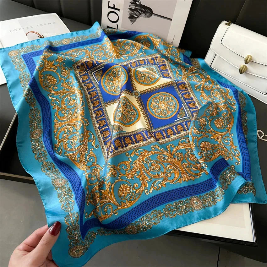 Four Seasons Print Silk Scarf – 70x70cm Luxury Headband & Shawl