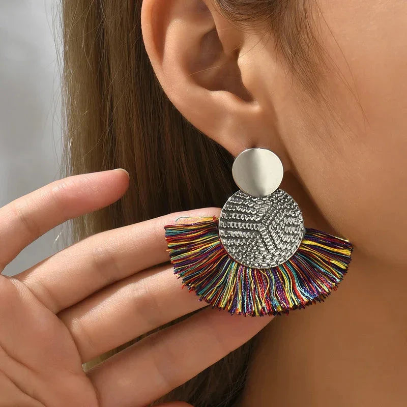Bohemian Tassel Earrings – White Fringe Dangle Statement Jewelry for Women