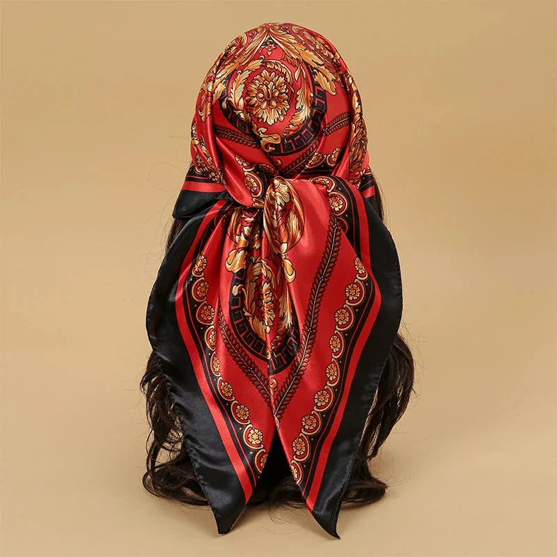 Satin Square Scarf – Elegant 2025 Print Hijab, Shawl & Hair Wrap