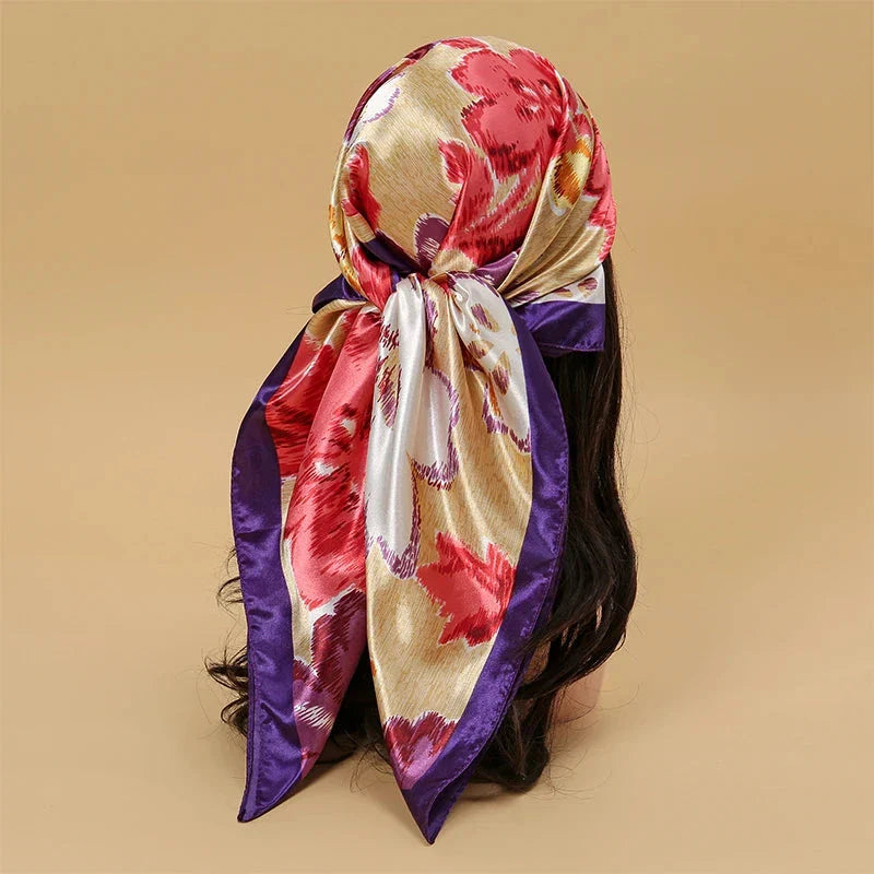 Satin Square Scarf – Elegant 2025 Print Hijab, Shawl & Hair Wrap