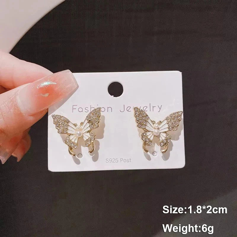 White Flower & Butterfly Dangle Earrings – Acrylic Pearl Heart Jewelry