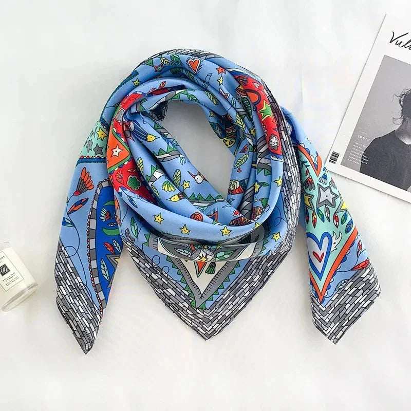 90x90cm Square Silk-Feel Scarf – Luxury Women’s Shawl & Head Wrap