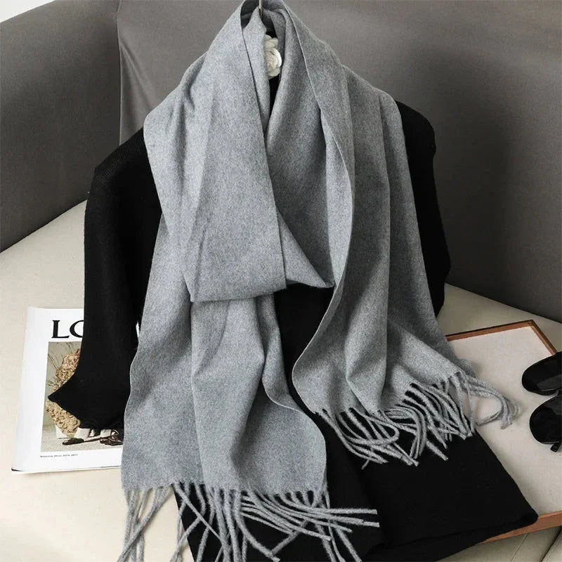 62-Color Winter Cashmere Scarf – Warm Tassel Pashmina Wrap for Women