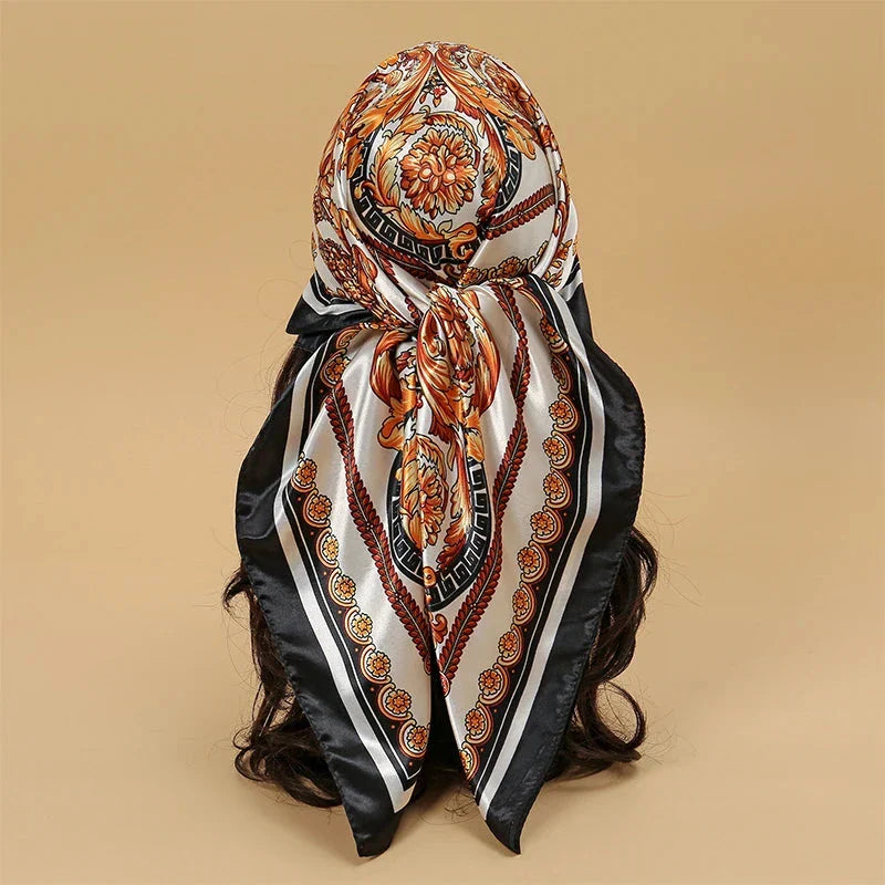Satin Square Scarf – Elegant 2025 Print Hijab, Shawl & Hair Wrap