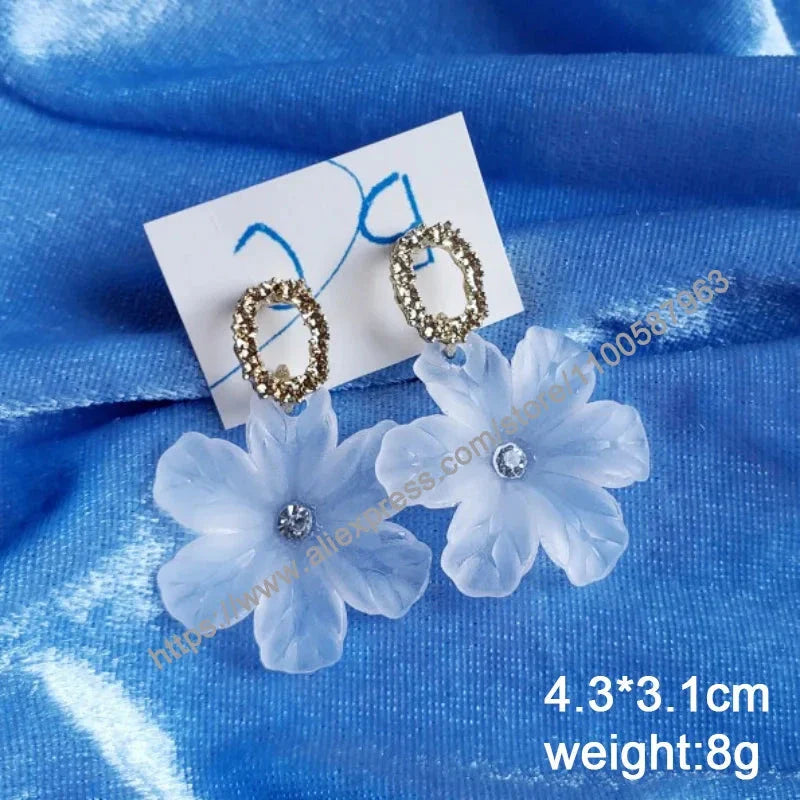 White Flower & Butterfly Dangle Earrings – Acrylic Pearl Heart Jewelry