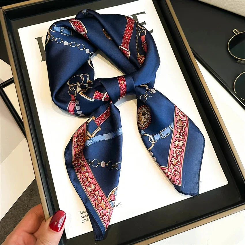 Four Seasons Print Silk Scarf – 70x70cm Luxury Headband & Shawl