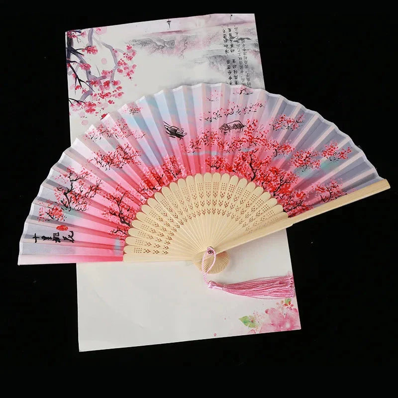 Hand Fan Foldable Silk Fan Noodles Bamboo Fan Bones Halloween Cosplay Prop Christmas Wedding Decoration Party Gifts Art Crafts