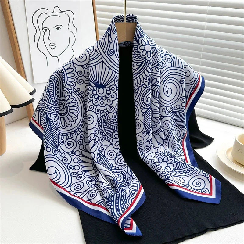 90x90cm Square Silk-Feel Scarf – Luxury Women’s Shawl & Head Wrap