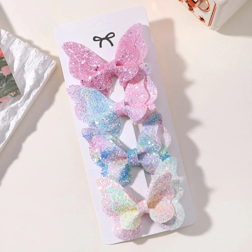 4Pcs Candy Colored Hair Clips for Girls Cute Double-Layered Bows