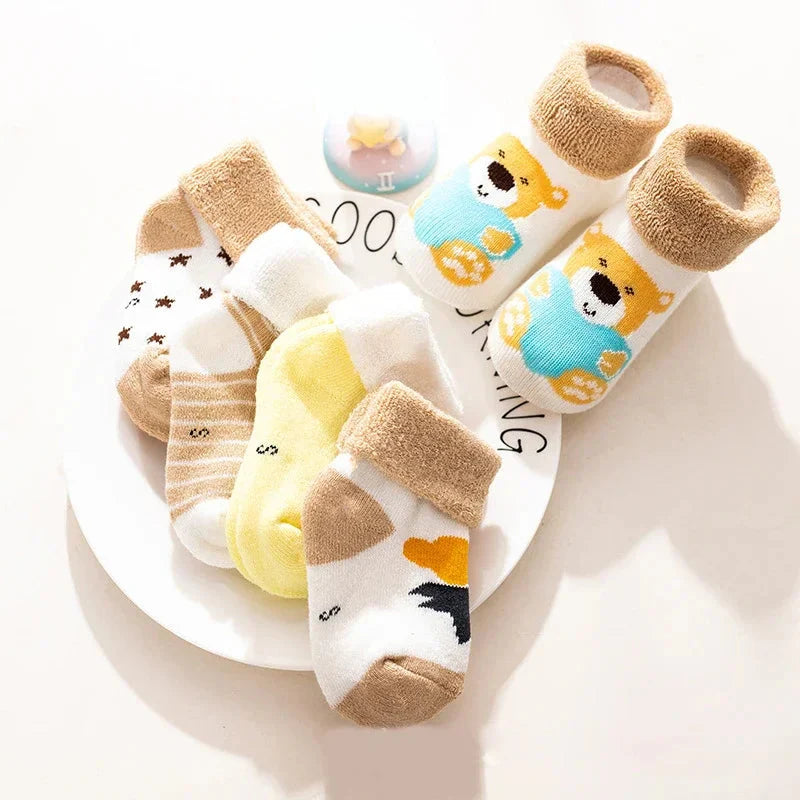 5 Pairs Baby Socks Warm Cartoon Floor Socks for Newborn Toddlers