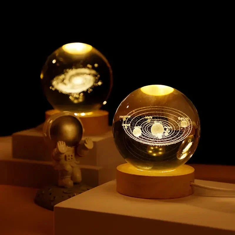 Kids LED Crystal Ball Lamp – 3D Moon & Galaxy Table Decor Toy