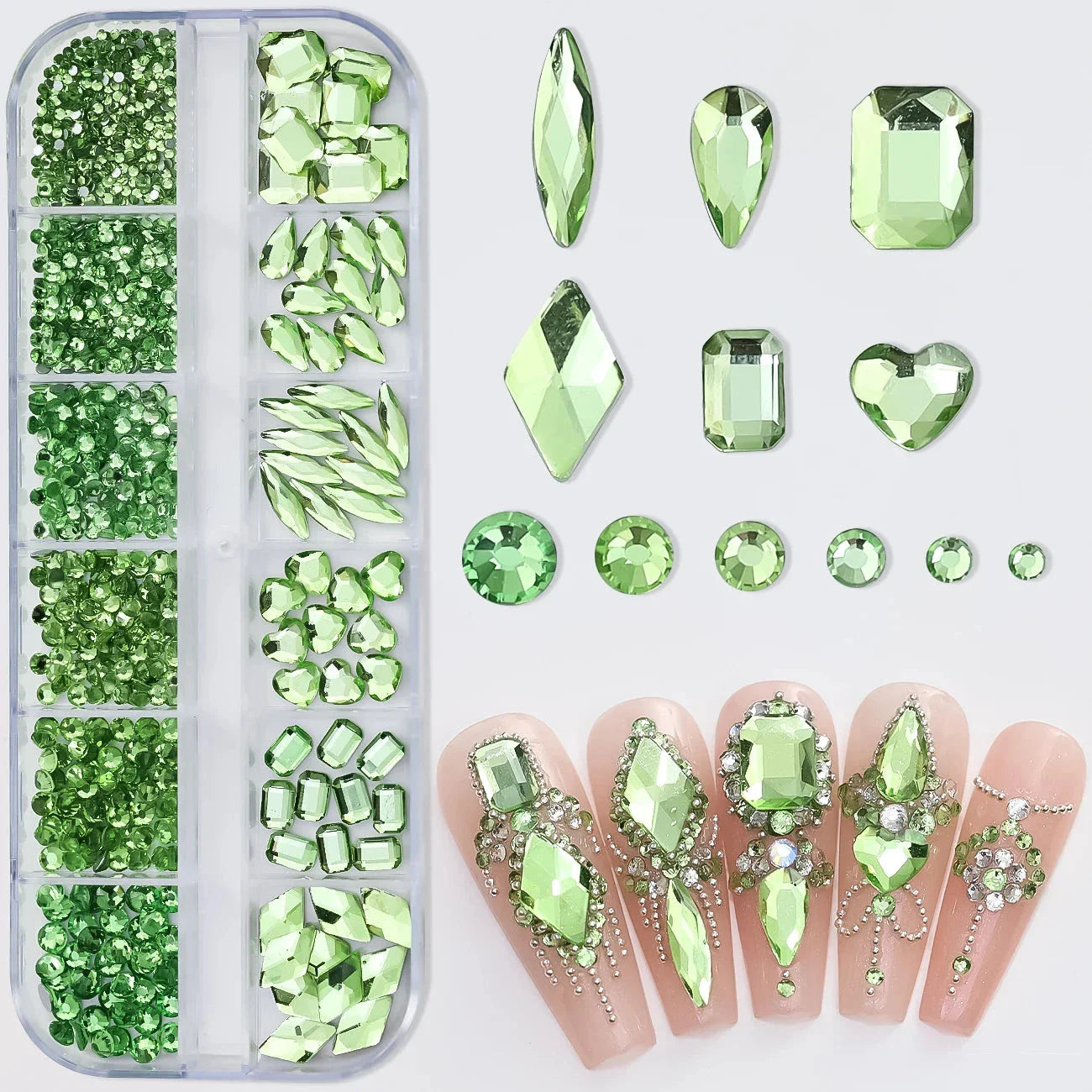180pcs AB Flatback Glass Nail Rhinestones - Multi-Shape Gems for DIY Nail Art