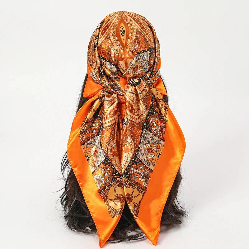 Satin Square Scarf – Elegant 2025 Print Hijab, Shawl & Hair Wrap