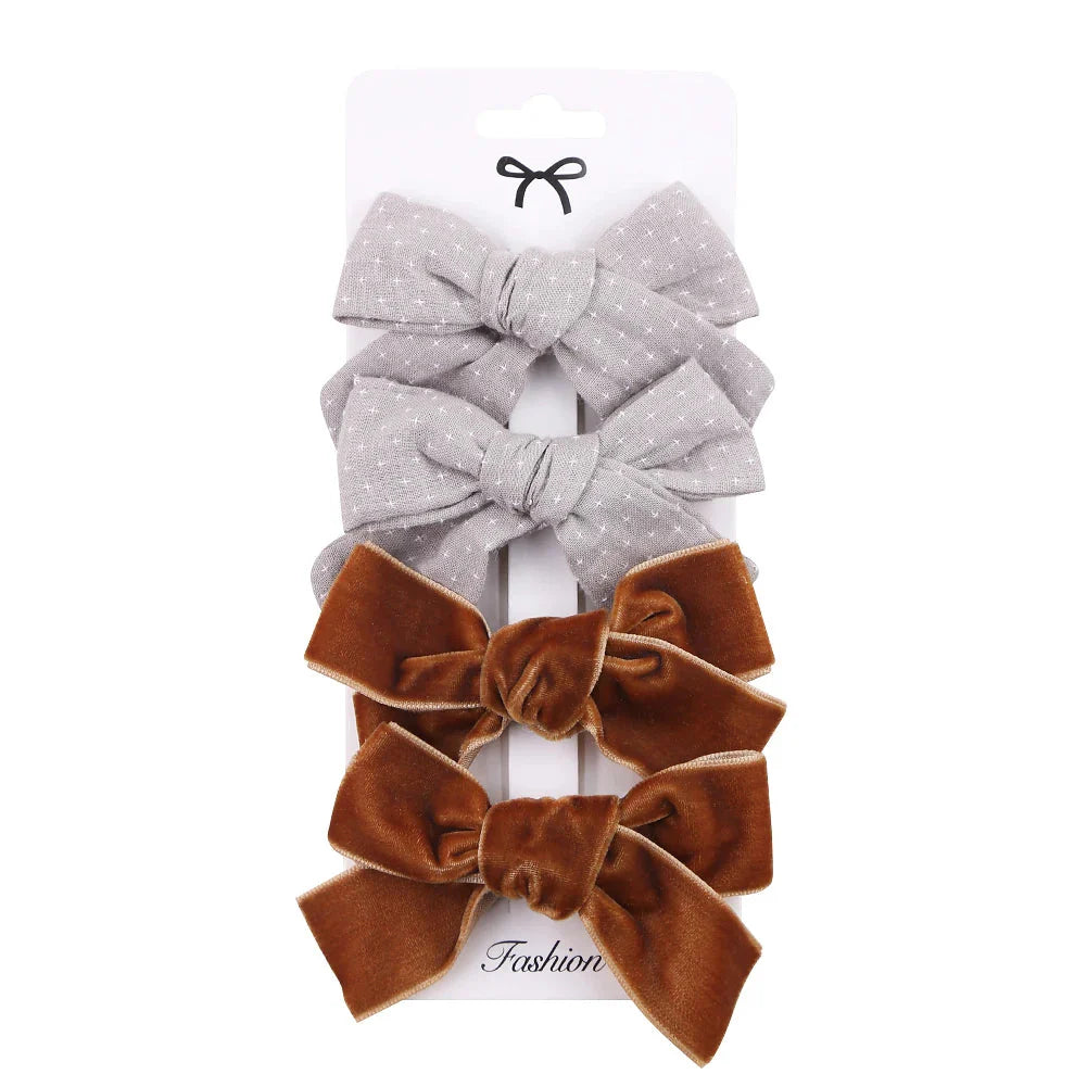 4Pcs Baby Bows Hair Clips Cotton Linen Hairpins for Girls