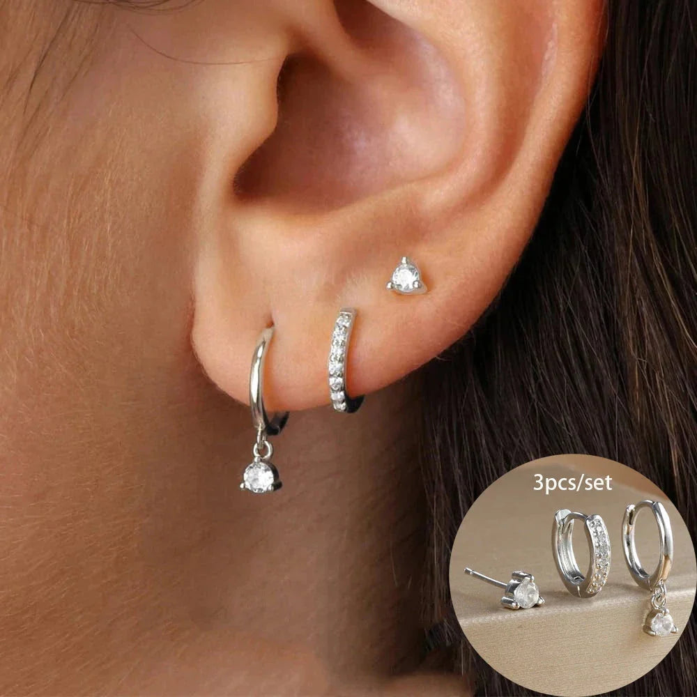 3-Piece Star Drop Earrings Set – 18K Gold Stainless Steel Dangle Jewelry