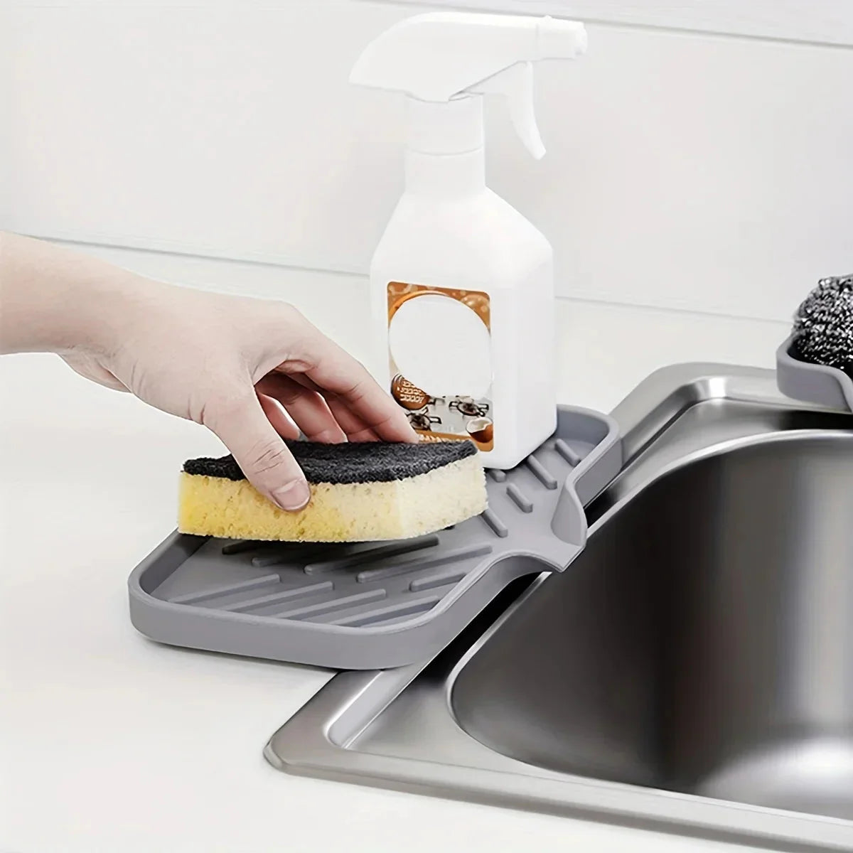 Multifunctional Silicone Sink Tray with Drain – Soap Dish, Sponge & Brush Organizer for Kitchen and Bathroom (Ventilated & Easy to Clean)