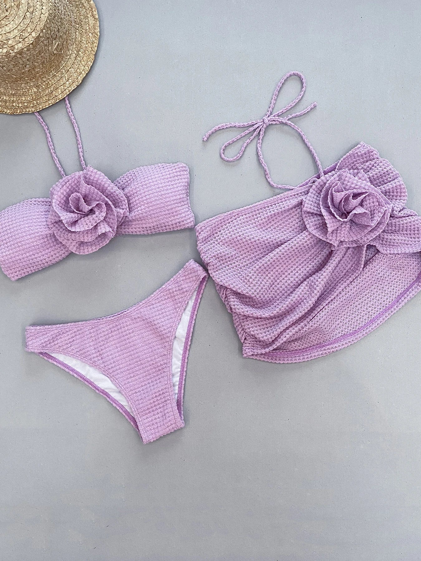 Nealle Crochet Mesh Three Piece swimsuit set