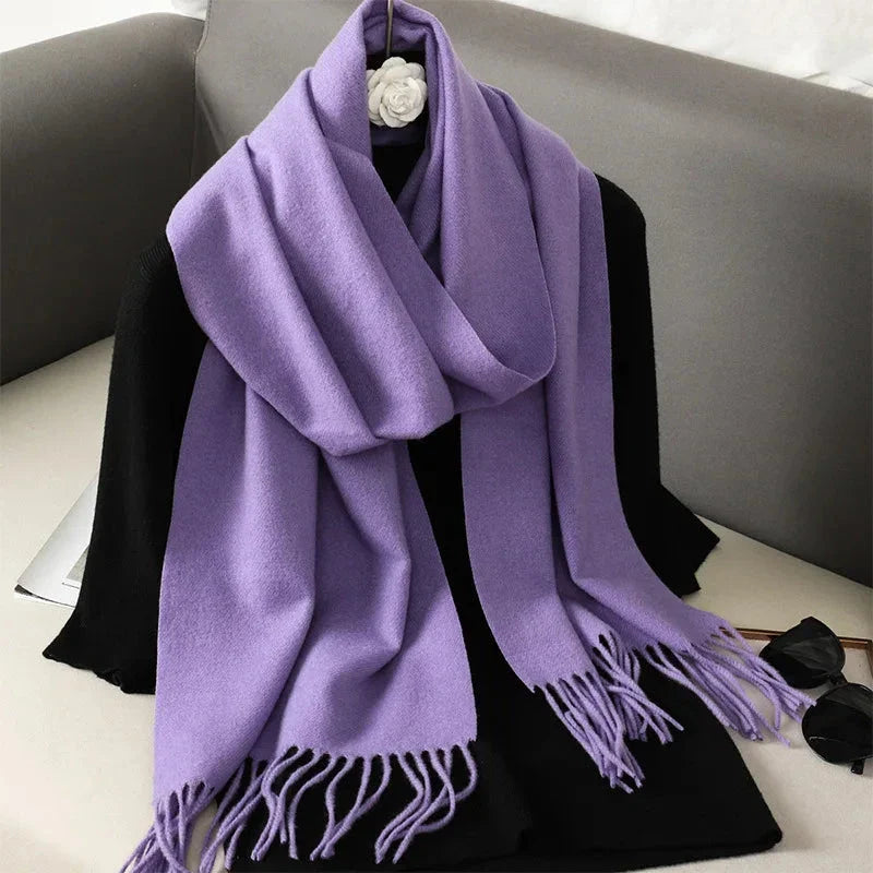 62-Color Winter Cashmere Scarf – Warm Tassel Pashmina Wrap for Women