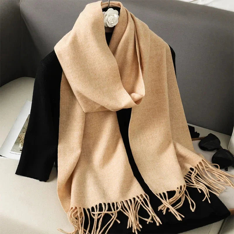 62-Color Winter Cashmere Scarf – Warm Tassel Pashmina Wrap for Women
