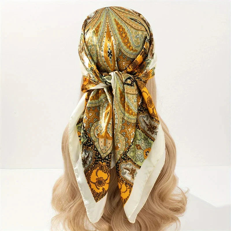 Satin Square Scarf – Elegant 2025 Print Hijab, Shawl & Hair Wrap