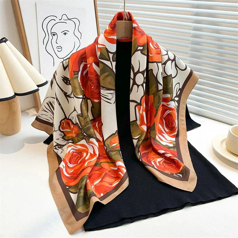 90x90cm Square Silk-Feel Scarf – Luxury Women’s Shawl & Head Wrap