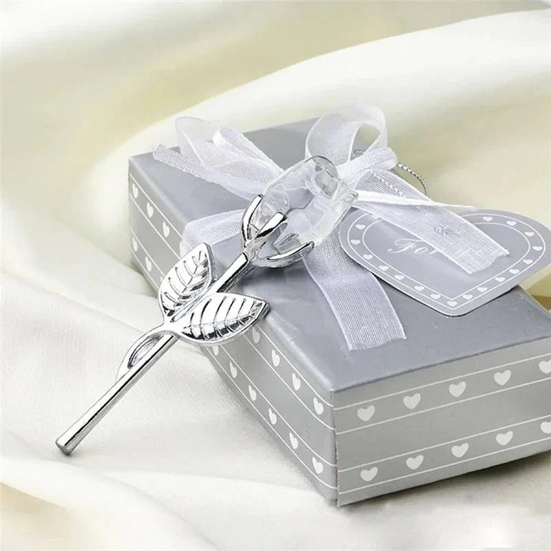 6 Colors Crystal Glass Rose Flower Figurines Craft Valentine's Day Favors X'mas Lovers' Gift Souvenir Home Wedding Decoration