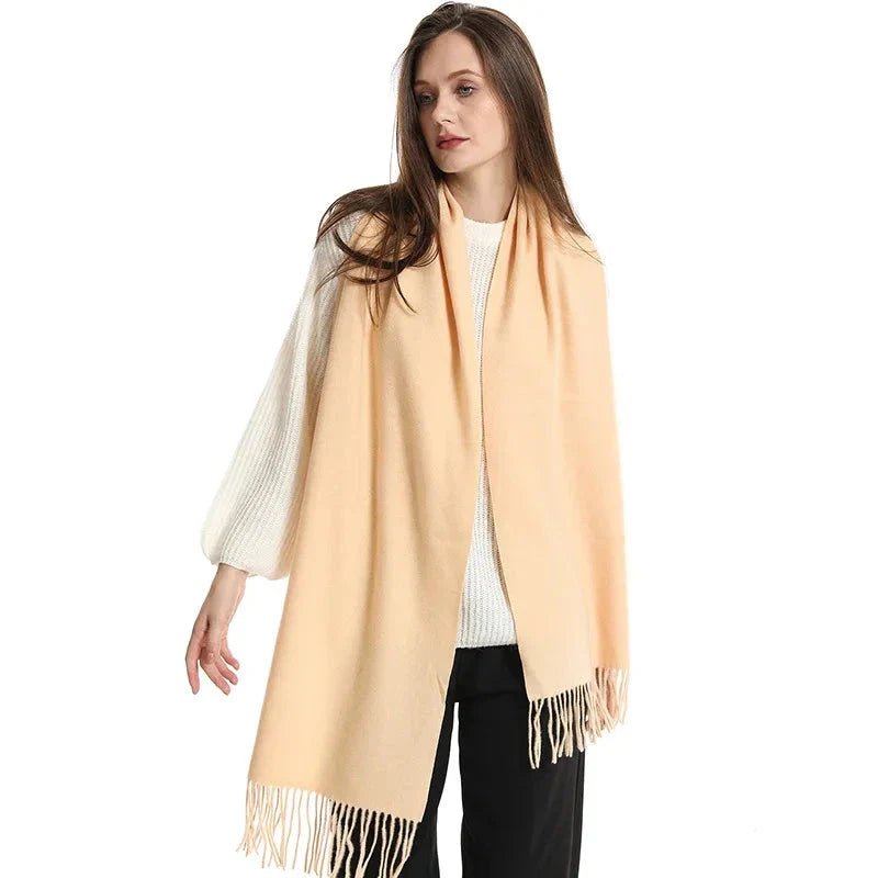 62-Color Winter Cashmere Scarf – Warm Tassel Pashmina Wrap for Women