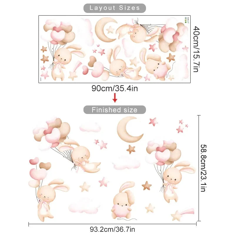 Pink Cartoon Bear Wall Stickers for Kids & Nursery Room Decor