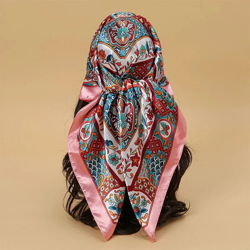 Satin Square Scarf – Elegant 2025 Print Hijab, Shawl & Hair Wrap