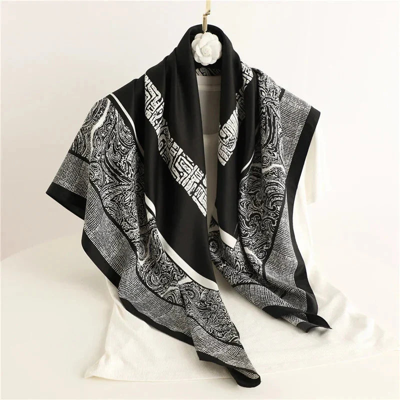 90x90cm Square Silk-Feel Scarf – Luxury Women’s Shawl & Head Wrap