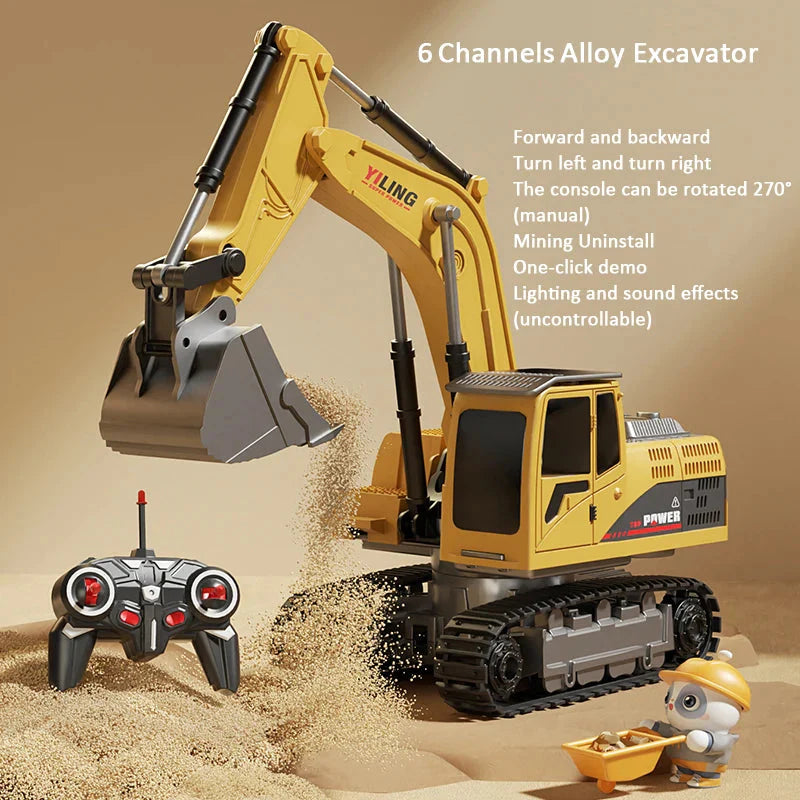 Alloy Remote Control Excavator Toy Car with Lights Sound Effect Electric Excavator Automobile Engineering Vehicle Children Gifts