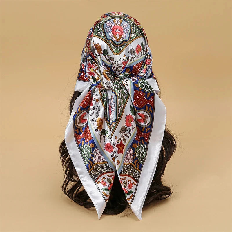 Satin Square Scarf – Elegant 2025 Print Hijab, Shawl & Hair Wrap