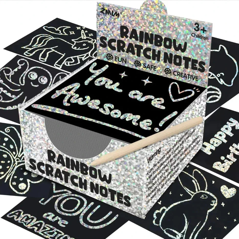 100PCS Rainbow Scratch Art Kit - Non-Toxic Craft Set with Wooden Stylus for Kids Ages 5-12