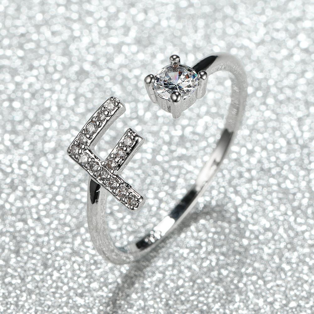Popular Fashion Silvery AZ Letter Ring Initials Wedding Love Couple Rings Bridesmaid Gift