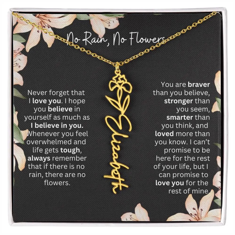 Birth Flower Necklace With Name I No Rain - No Flowers