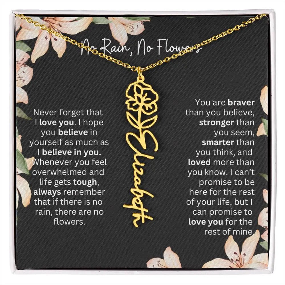 Birth Flower Necklace With Name I No Rain - No Flowers